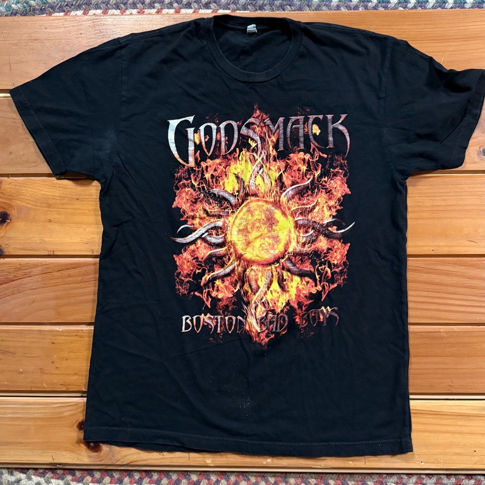 Godsmack Band T-Shirt Men's Size L Black "Boston Bad Boys" Fiery Sun Graphic Tee